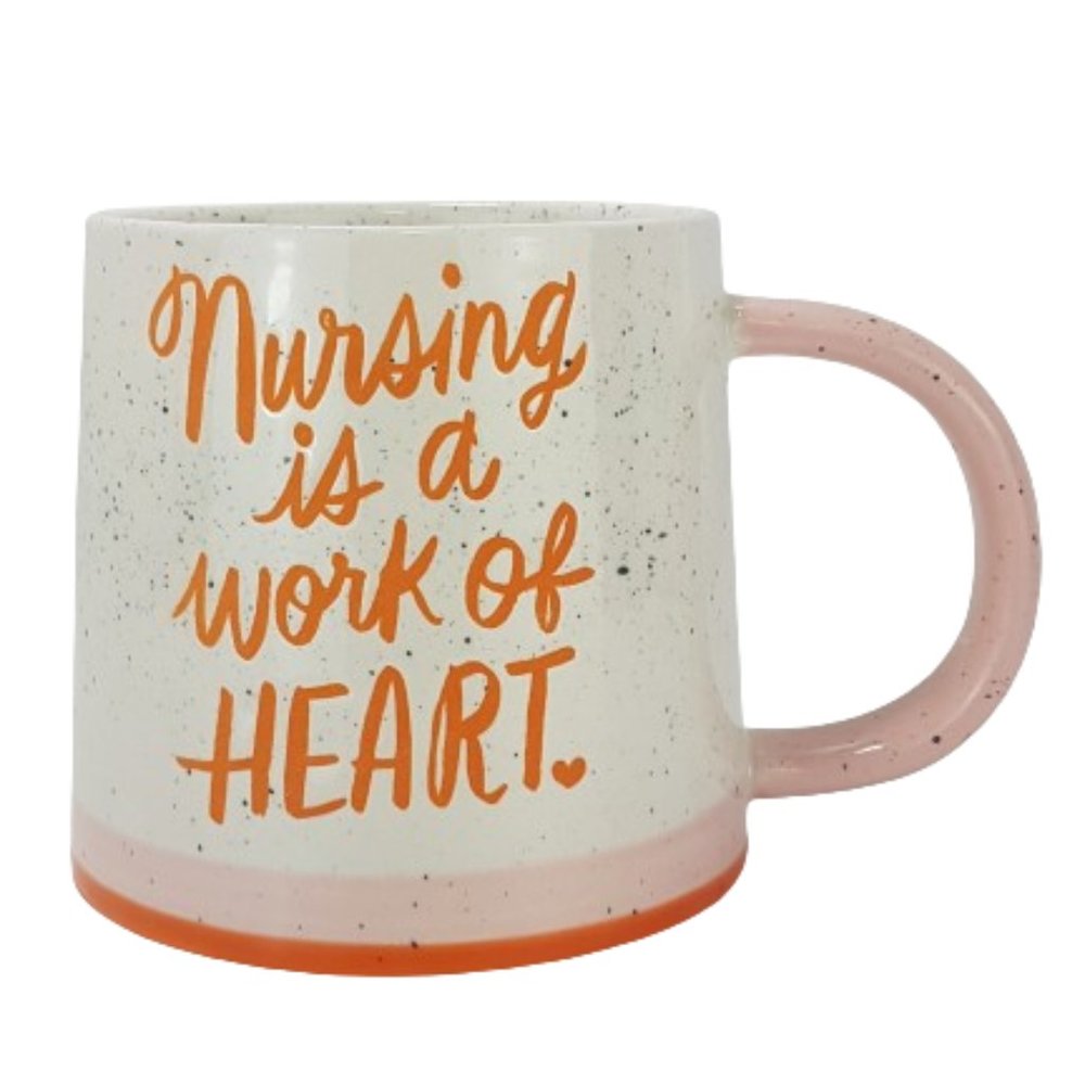 HALLMARK Statement Mug Teacup Nursing is a Work of Heart Quote Pink Orange